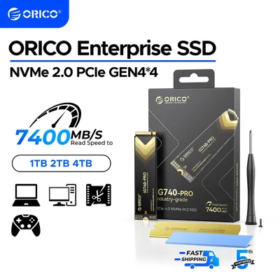 ORICO NVMe 2.0 Internal SSD Solid State Drive PCIe Gen4 M.2 2280 7450MB/s for High End Computing, Workstations, PlayStation 5