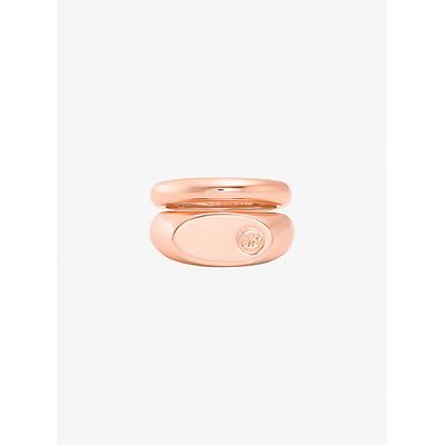 Michael Kors Logo Engraved Double Layered Signet Ring Rose Gold 5