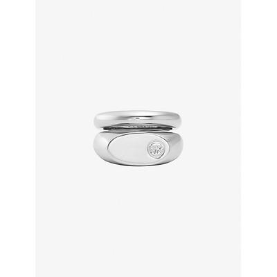 Michael Kors Logo Engraved Double Layered Signet Ring Silver 6