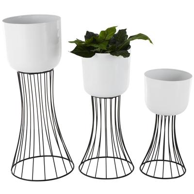 Metal Indoor Outdoor Planter with Black Hourglass Stands - Set of 3 White - Roche River Decor