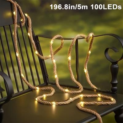 TEMU Ghustar 1pc Solar-powered Led Vintage Rope String Lights With 8 Flashing , Warm Yellow Glow, Outdoor Garden, Patio, Camping, Christmas Tree, Wedding, And Party Decor Image