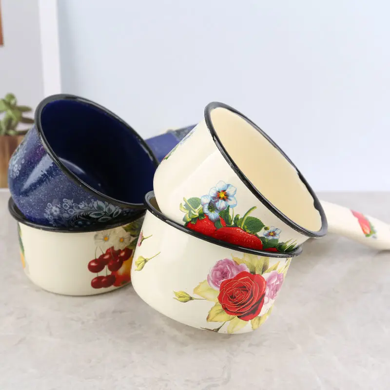 Emaille Pfanne langer Griff Wasser pfanne kleine Milch pfanne altmodische Wasser pfanne Gasherd Induktion skochfeld Universal Image