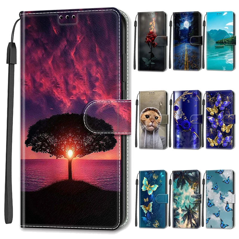 Brieftasche Leder Telefon Fall Für iPhone 16 Pro Max 15 14 Plus 13 12 Pro 16Plus 15Pro Magnetische Flip-Cover Stehen Buch Gemalt Fällen