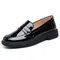 Women Black Loafers Spring Round Toe PU Leather Shoes for Women Slip on Low Heels Casual Office