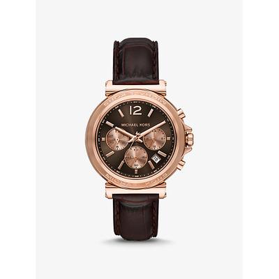 Michael Kors Oversized Maren Rose Gold-Tone and Crocodile Embossed Leather Watch