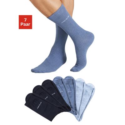 Basicsocken JOHN DEVIN, Herren, Gr. 43-46, blau (3x marine, 2x jeans meliert, 2x hell jeans meliert), Baumwollmischung, uni und meliert, elastisch, Socken, für jeden Tag Image