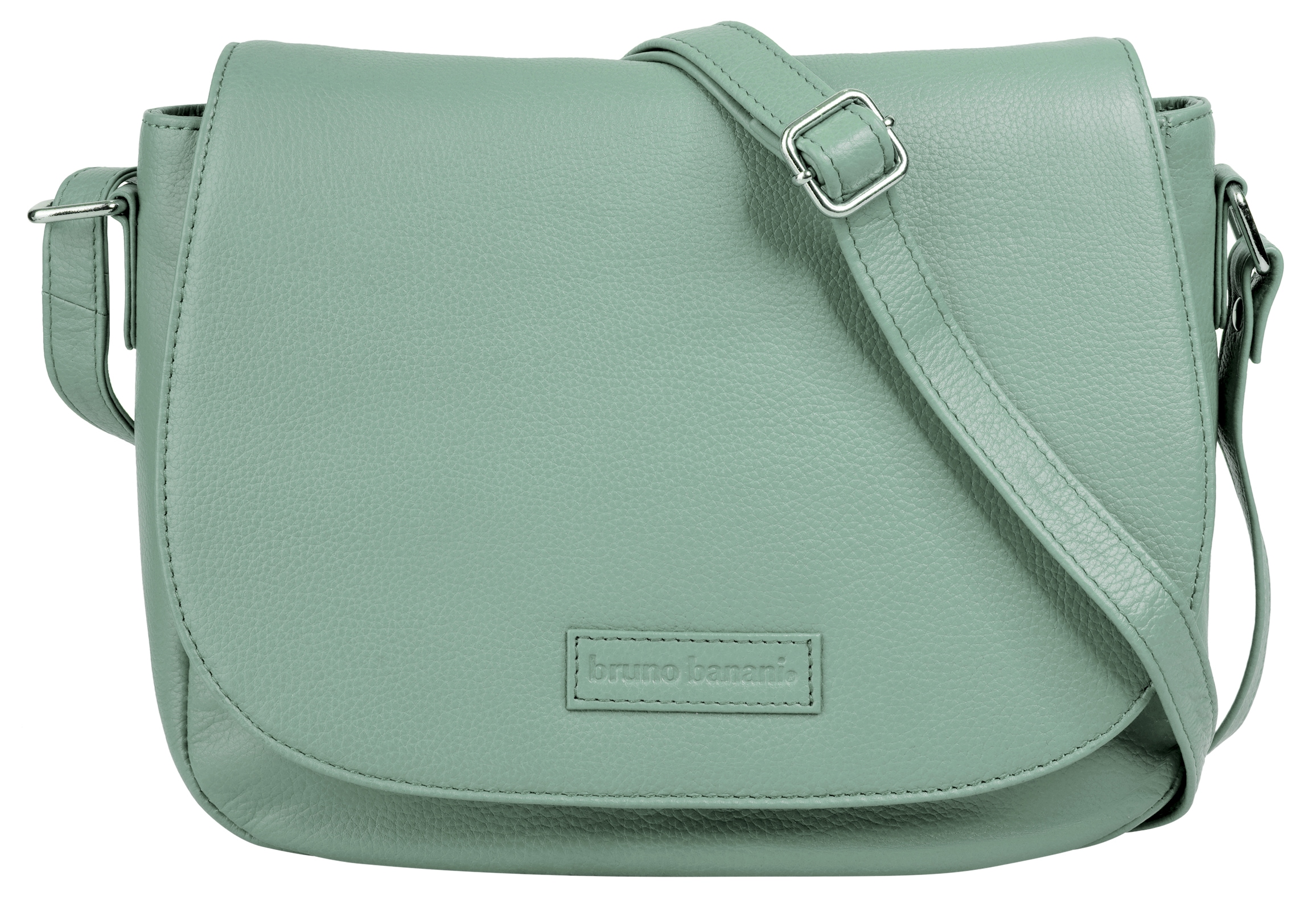 Umhängetasche BRUNO BANANI, Damen, Gr. B/H/T: 28cm x 22cm x 9cm onesize, grün (mint), Leder, leicht glänzend, unifarben, Taschen Umhängetasche, echt Leder