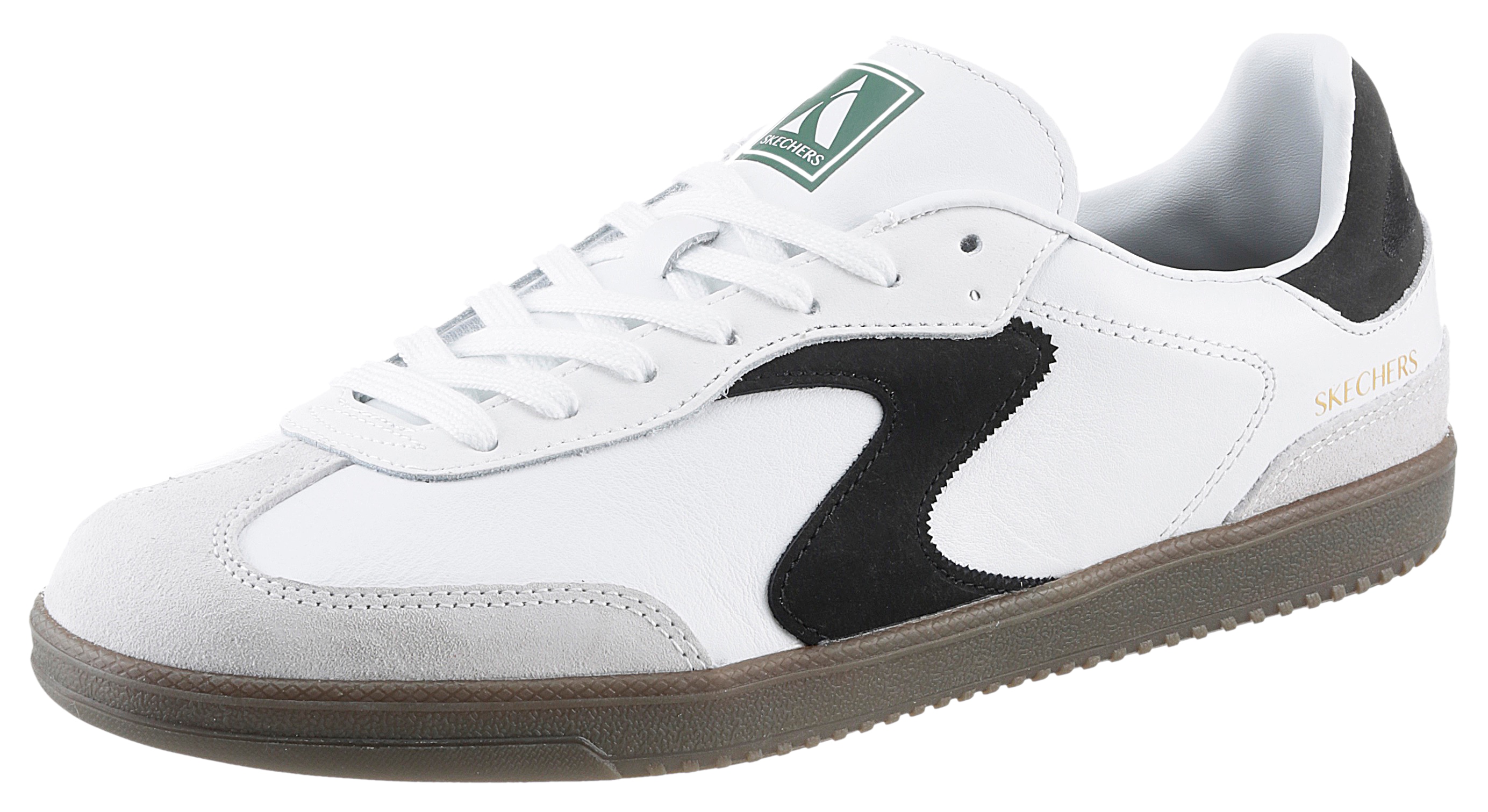 Sneaker SKECHERS "HOTSHOT", Damen, Gr. 42, schwarz-weiß (weiß, schwarz), Leder, Veloursleder, kontrastfarbene Details, Schuhe Sneaker, mit Kontrastbesätzen