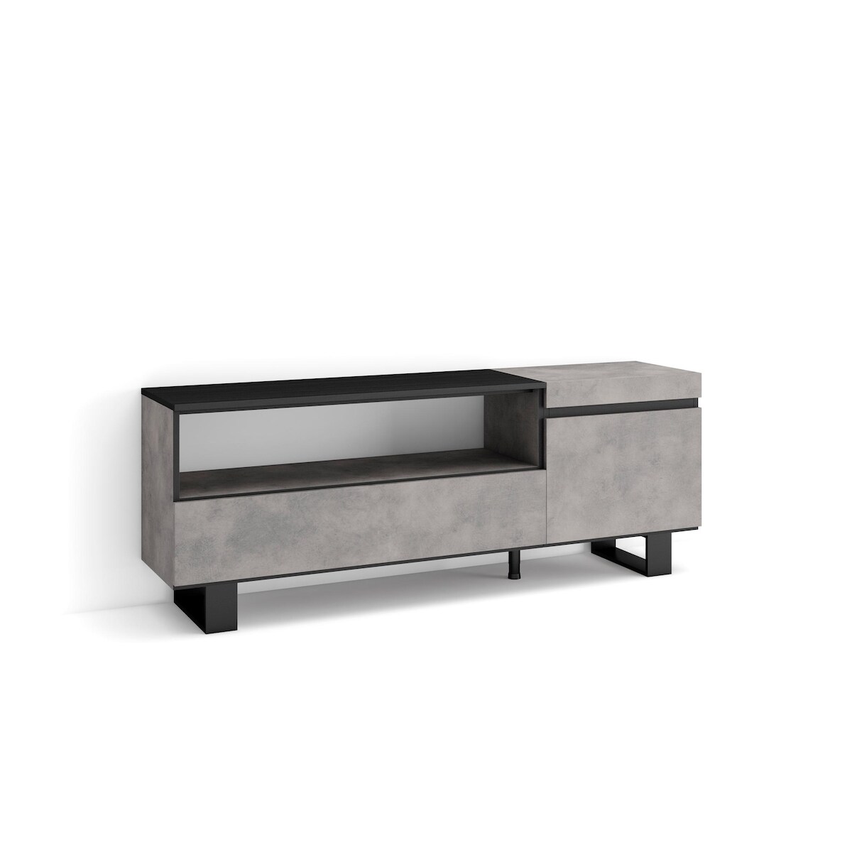 SKRAUT HOME Wohnzimmer TV-Schrank, Viel Stauraum, 150x35x57cm, Für TV-Geräte bis 65“, Industriedesign, Moderner Stil, Zementgrau _ 56_2 Image