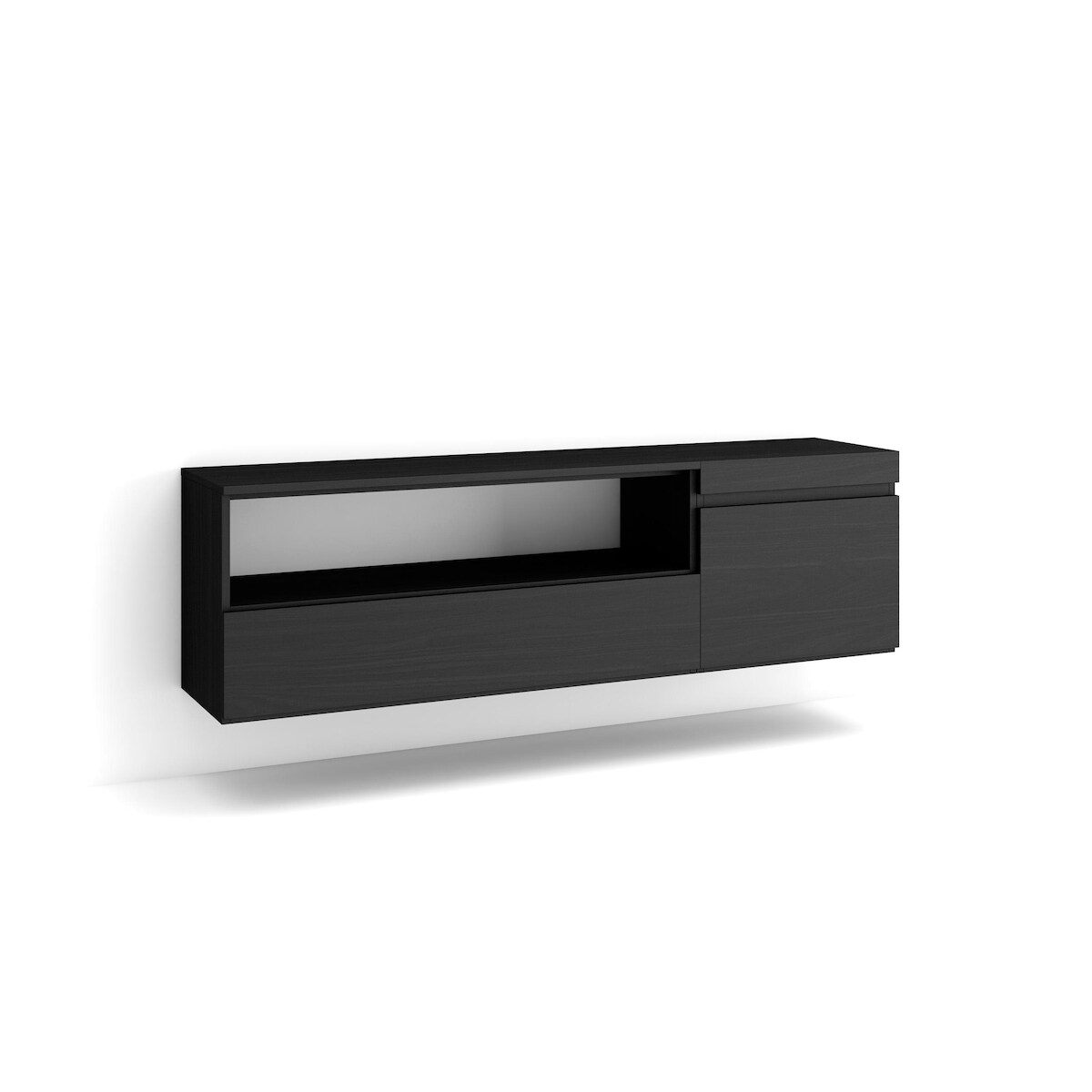 SKRAUT HOME Wohnzimmer-TV-Schrank, Viel Stauraum, 150x35x45cm, Für TV-Geräte bis 65“, Hängend, Moderner Stil, Schwarz _ 57_3 Image