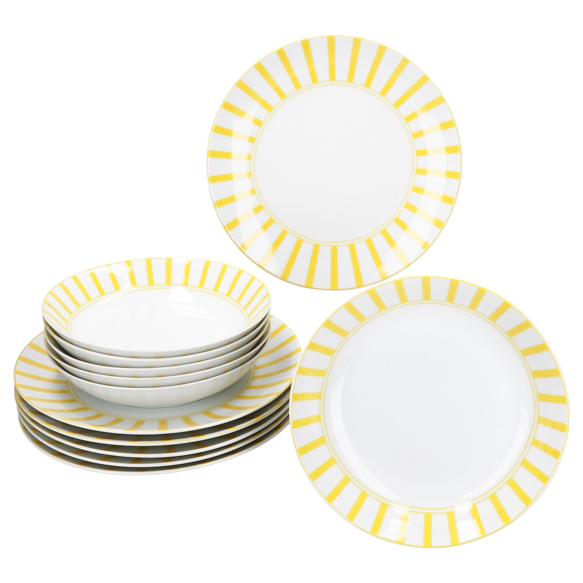 Split gelb 12tlg Tafelservice Porzellan Speiseteller Suppenteller Streifen Image