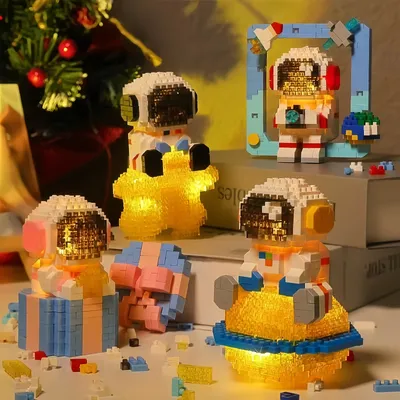 396 Stück Mini-Bausteine, Bausätze, Astronauten-Weltraumspielzeug mit LED-Beleuchtungsset, Geschenke Image