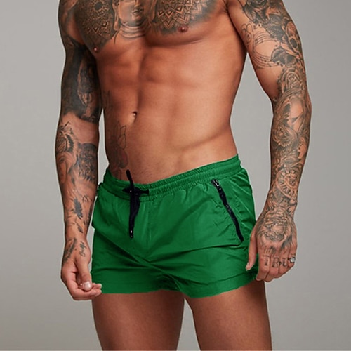 Herren Boardshorts Badeshorts Badehose Einfarbig Kordelzug Mit Taschen Schnelltrocknend Mit Taschen Boardshorts Unterteile Surfen Strand Wassersport Sommer Image