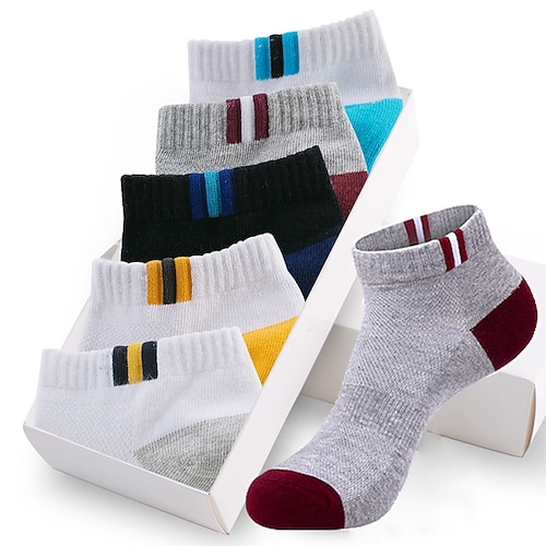 Herren 5 Paare Mehrfachpackungen Socken Laufsport Socken Freizeitsocken Gelb Rote Farbe Farbblock Urlaub Sport Natur Täglich Grundlegend Mittel Frühling Herbst Modisch Brautkleider schlicht Image