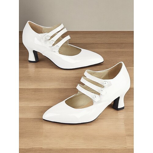 Damen Lack-Kunstleder Mary Jane Heels - Vintage Gatsby Mid-Heel Pumps mit Perlenriemen elegante Schuhe für Hochzeiten und formelle Veranstaltungen Image