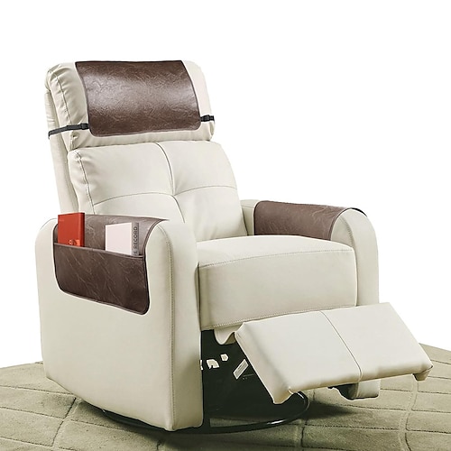 3-teiliger Kopfstützenschutz für Liegestühle, Kunstleder-Kopfstützenbezug für Liegestuhl-Armlehnenbezüge, Kopfstützenbezug für Liegestühle mit elastischen Bändern und Tasche, Armlehnenbezüge für Image