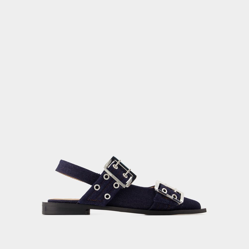 Feminine Buckle Ballerinas - Ganni - Baumwolle - Blau Image