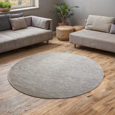 Wollteppich MY HOME "Odenne", beige (creme, grau), B:100cm H:10mm L:100cm Ø:100cm, Wolle, Teppiche, handgewebter Wendeteppich, melierte Optik, reine Wolle, Wohnzimmer Image