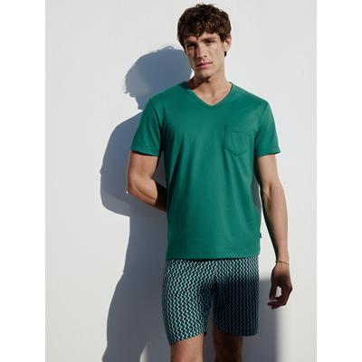 Shorty CALIDA "Relax Imprint 5", Herren, Gr. L (52/54), pond grün, Single Jersey, Obermaterial: 100% Baumwolle, casual, bequem kurz, V-Ausschnitt, Kurzarm, Homewear-Sets Image