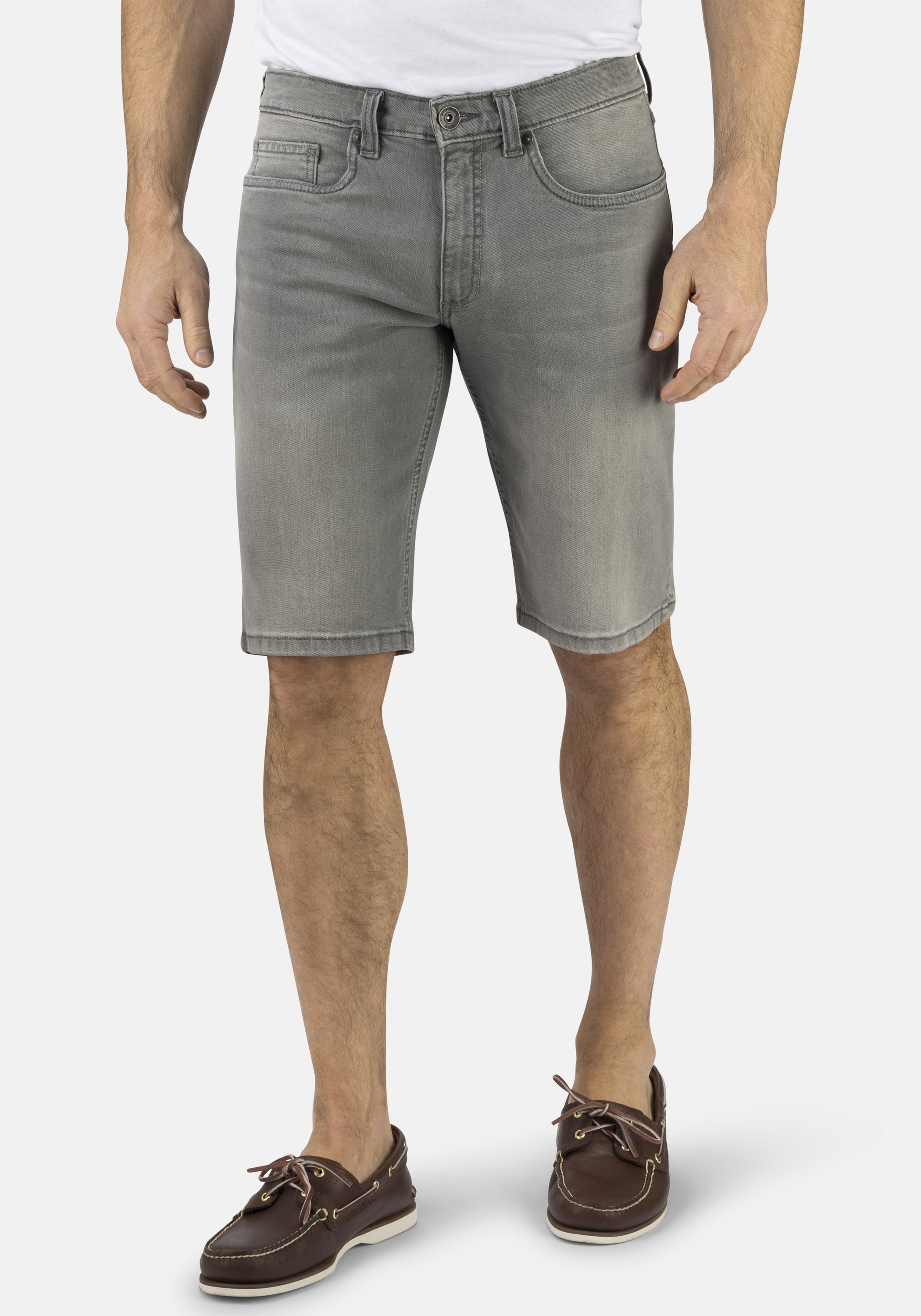 Bermudas STOOKER MEN "5-Pkt Style Summer Denim Bermudas", Herren, Gr. 34, silber (silbergrau denim), Denim/Jeans, 99% Baumwolle, 1% Elasthan, gerade kurz, Hosen Bermudas, Sommer Straight Fit Casual Stretchdenim für Herren