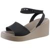 Keilsandalette CROCS "Brooklyn Ankle Strap Wedge", Damen, Gr. 39, braun (schwarz, braun), Croslite, modisch, Schuhe, Plateausandale, Sandale in Bequemweite G (= weit)