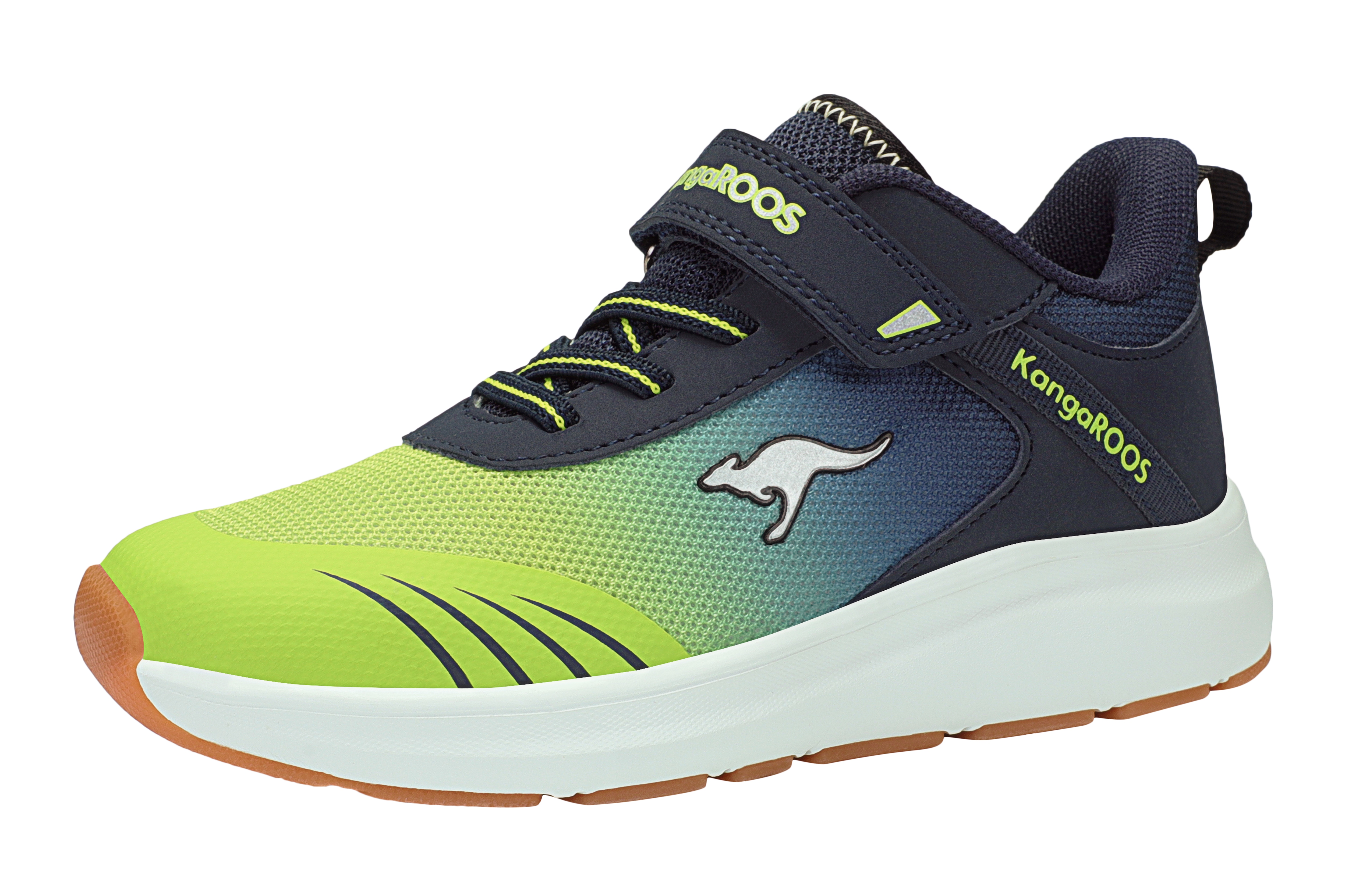Sneaker KANGAROOS "KB-RIDA EV", Damen, Gr. 34, bunt (dk navy, lime), Synthetik, Textil, Schuhe Sneaker, Nicht abfärbende Sohle