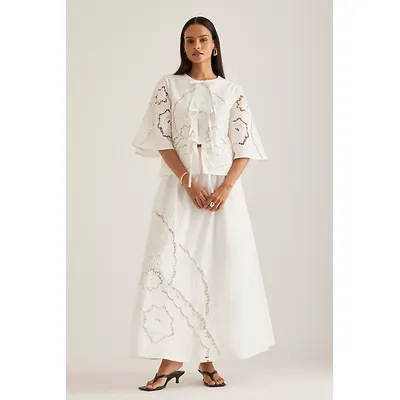 By Anthropologie Poplin Cutwork Midi Skirt