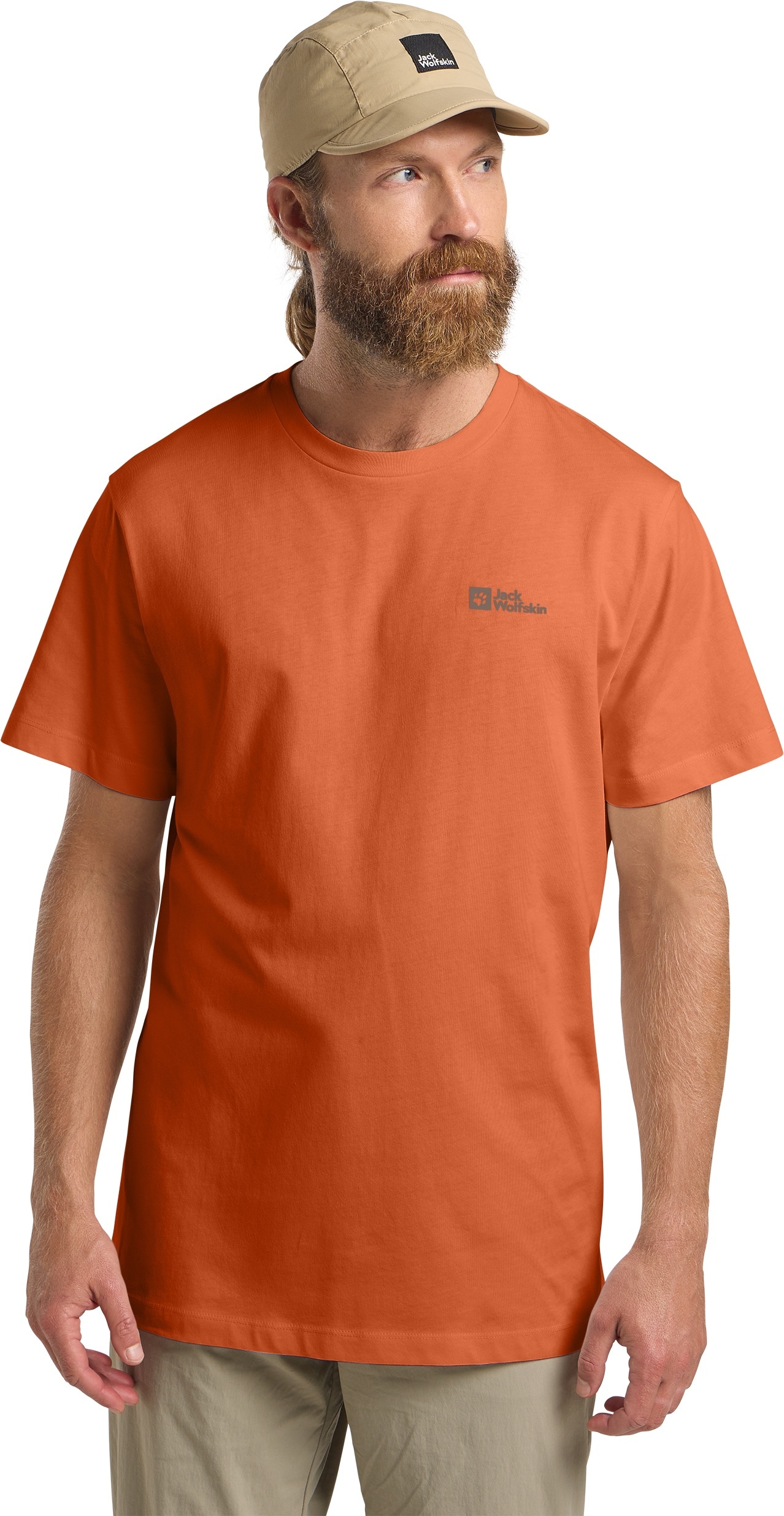 T-Shirt JACK WOLFSKIN "ESSENTIAL T M", Damen, Gr. M (50), orange (burnt, orange), Obermaterial: 100% BAUMWOLLE ; Kontrast:100% BAUMWOLLE, Shirts T-Shirt