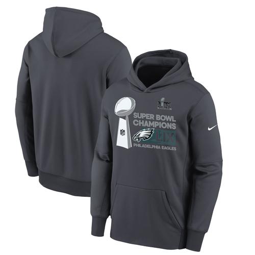 Anthrazit Nike Fleece-Kapuzenpullover „Philadelphia Eagles“ für Jugendliche, Super Bowl LIX Champions Locker Room Trophy Collection