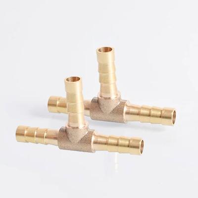 TEMU 4pcs Brass T-piece 3-way Joiner, Metal Barbed Pipe Tubing Fitting, Tee Hose Connector, No Thread Standard, For Plumbing And Tubing Systems Image