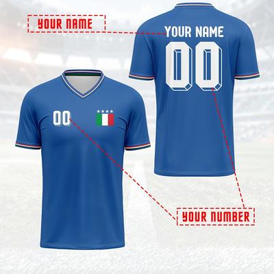 TEMU Custom Italian Soccer Jersey - Men's V-neck, Personalized Name & Number, Fit For Training & Casual Wear Image
