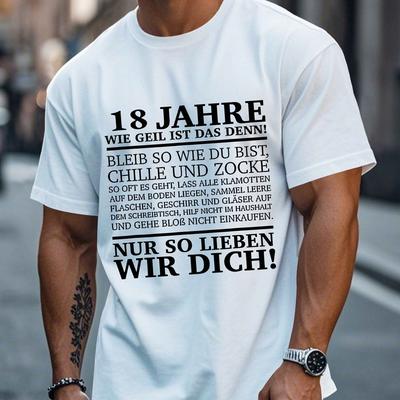 "TEMU Men's 18th Birthday German Quote T-shirt - "jetzt Erst Die Zeit" Funny Casual Summer Tee, Black Polyester Round Neck, Machine Washable" Image