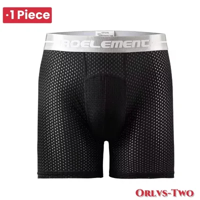 Männer Boxer Shorts Eis Seide Mesh Unterwäsche Cueca Atmungsaktive U Konvexen Beutel Höschen Mann Mittleren Langen Bein Unterhose Große Größe Image