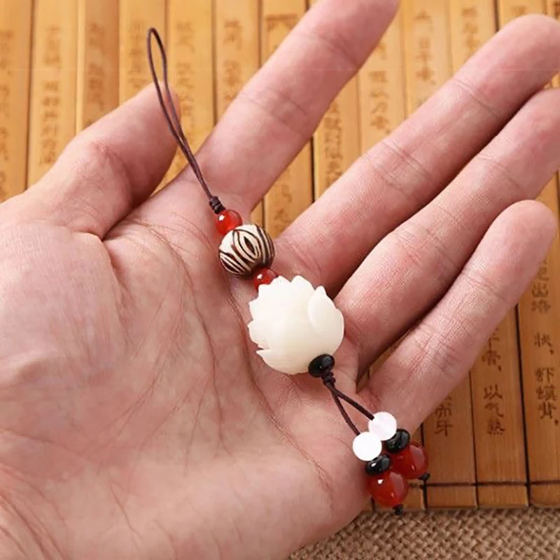 Vintage handgemachte geschnitzte Bodhi Lotus Blume Schlüssel bund für Frauen Männer Holz schmuck hängen Charms einfache Perlen Schlüssel anhänger