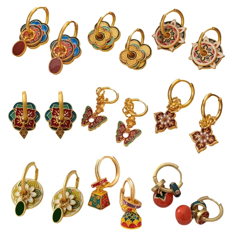 Retro-Emaille-Ohrstulpe, neue Ohrringe mit tropfendem Öl chinesischen Stil, Vintage-Accessoire C1FC Image