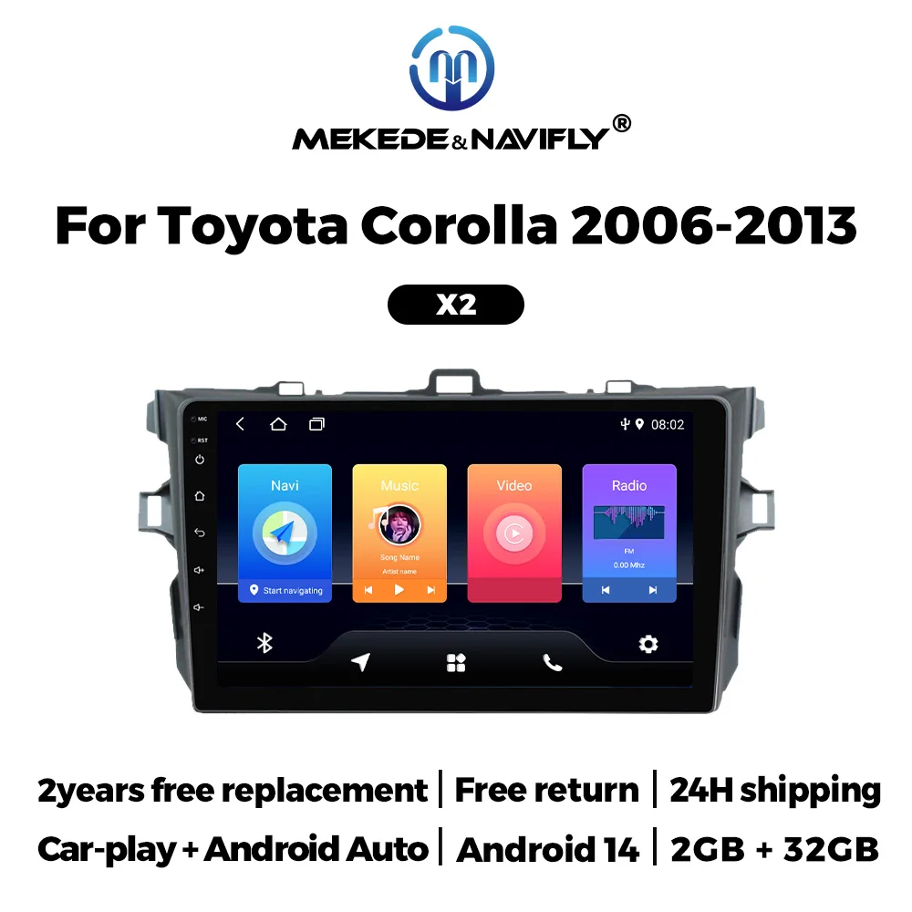 NEUE Navifly 4-core GPS navigation Android 14 Alle in einem Für Toyota Corolla 2006-2013 auto-spiel Android auto intelligente systeme Image