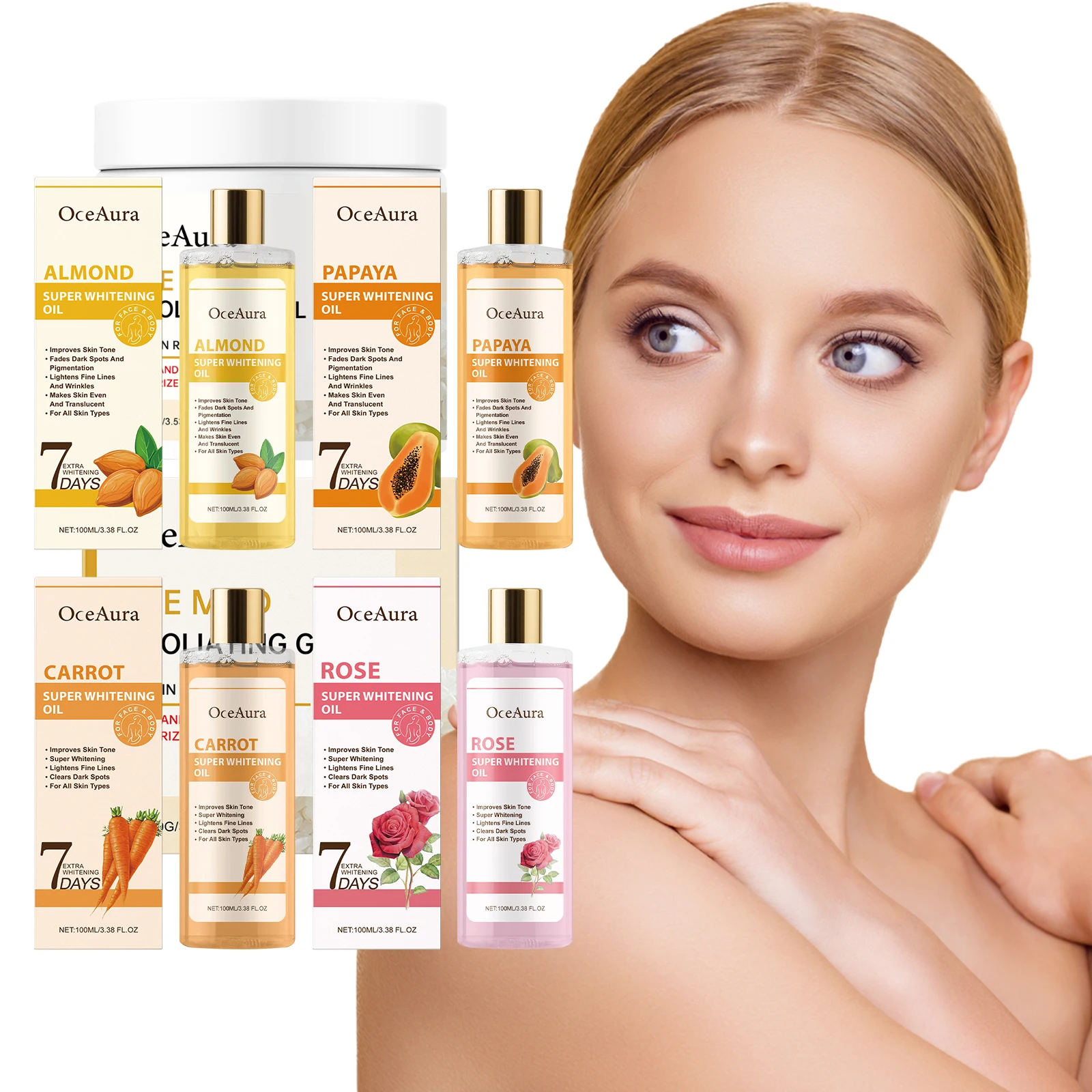 OCEAURA Super Whitening Oil Sanfte, feuchtigkeitsspendende Körperhaut, feuchtigkeitsspendend, tägliche Massage, Pflege, ätherisches Öl, nährt tief, 3,38 OZ Image