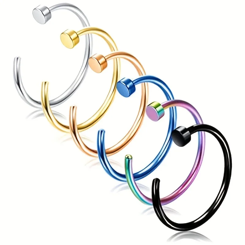6pcs Edelstahl Reifen Nase Ring Set Einfache Art Nase Nostril Körper Piercing Schmuck Hypoallergen 18G Image