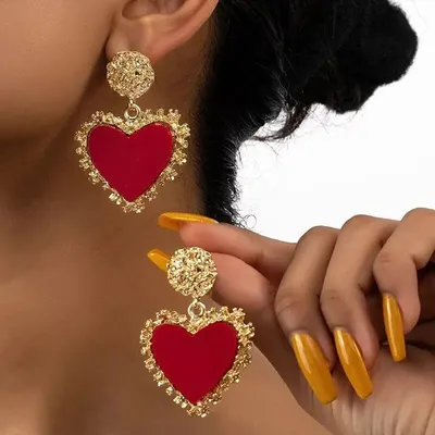 Women Red Heart Shape Resin Board Drop Earrings Turquoise Stone Pearl Bowknot Drop Earring Epoxy Cross Charm Long Tassel Earring