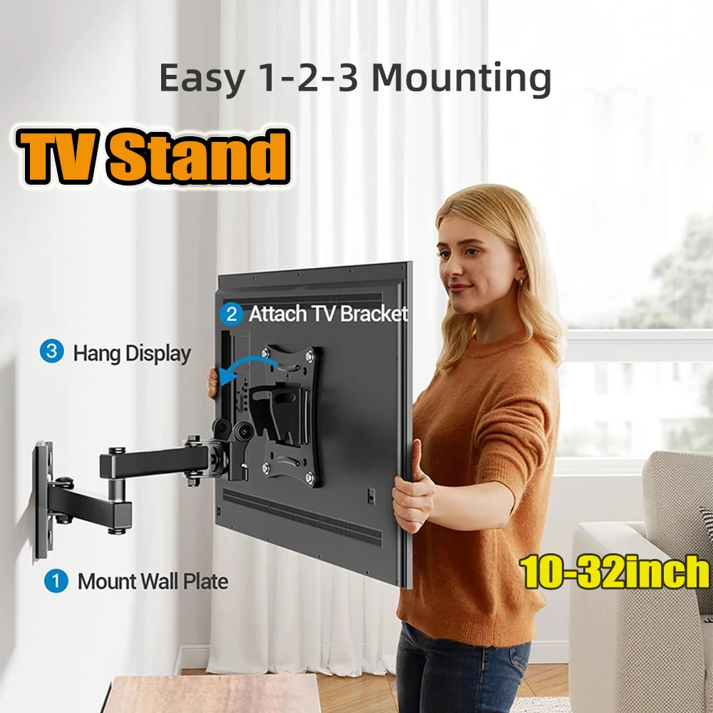 Full Motion Eck-TV-Halterung, Wandhalterung, 10–32 Zoll TV-Monitor-Halterung, schwenkbar, neigbar, verstellbar, universeller TV-Ständer, VESA 100 x 100 mm Image