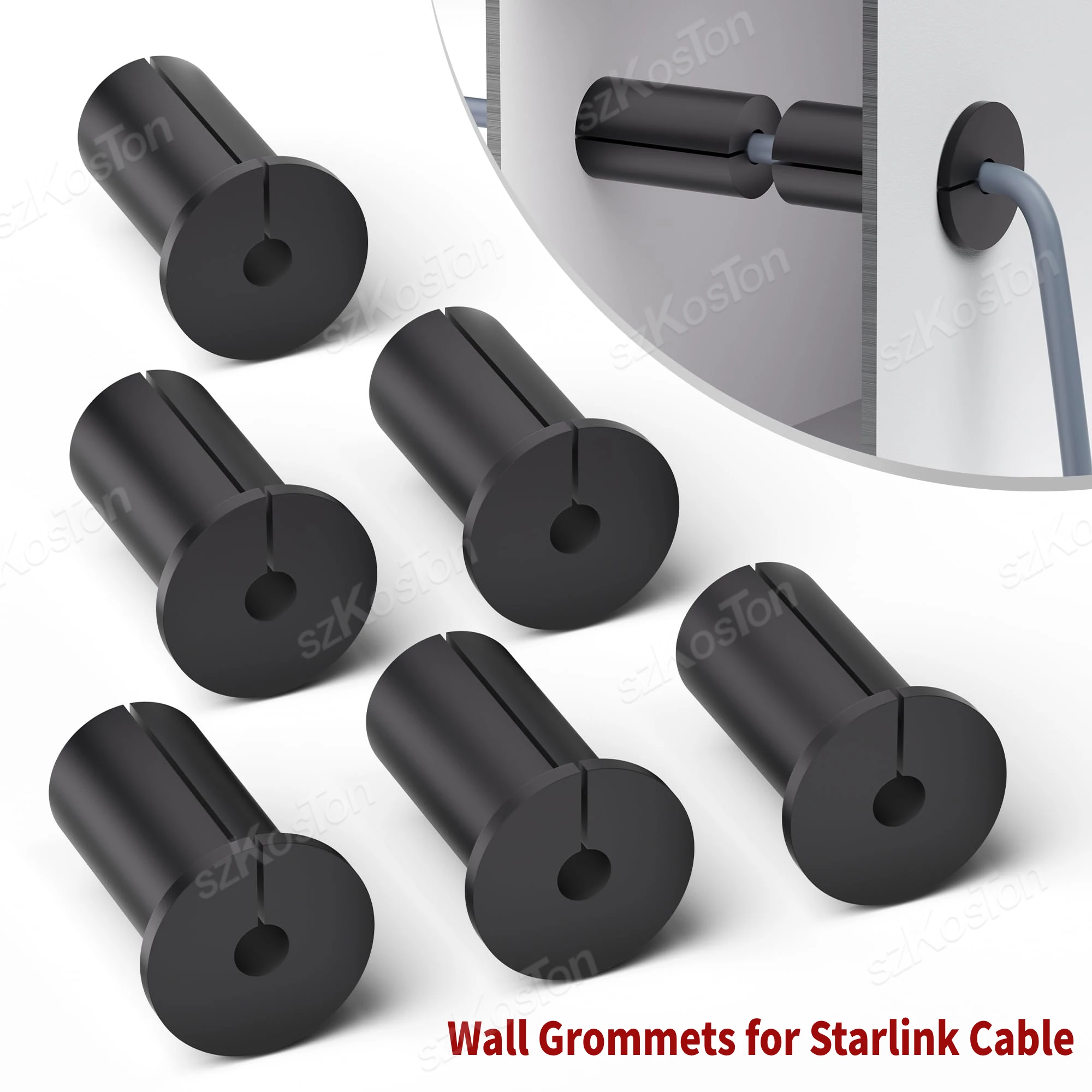 4 Stück Gummi-Wandbuchsen-Tülle für Starlink Dishy Ethernet-Kabel, 2,5 cm Wandloch, wasserdichtes Kabelführungsset für Starlink Image