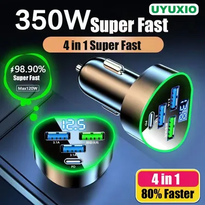 Uyuxio 4 in 1 USB-Auto ladegerät Super-Schnell ladegerät Typ C Telefon adapter im Auto mit Spannungs Image