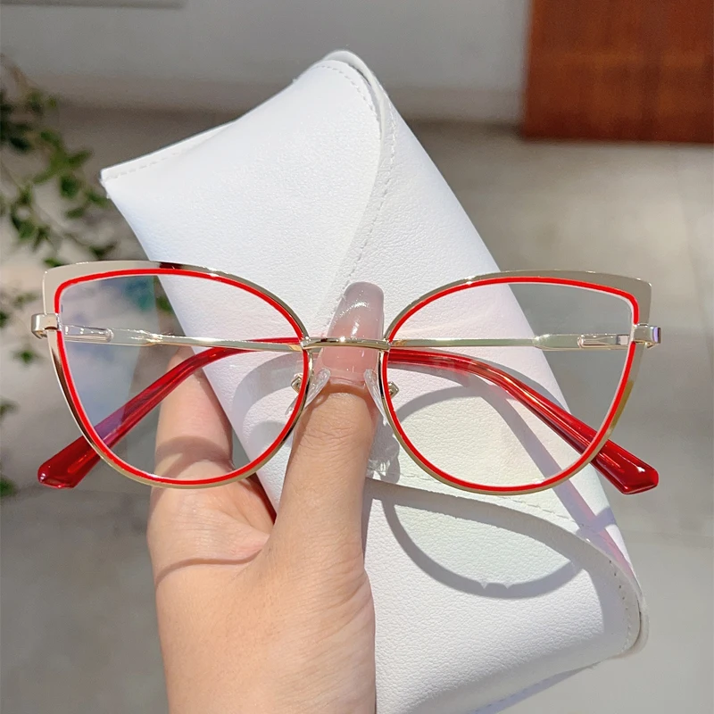 Kammpt Luxusmarke hochwertige Rahmen Frauen trend ige Retro-Metall brille blaues Licht blockiert Vintage Cat Eye Dekor Brillen Image