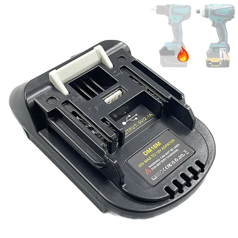 DM18M-Adapter für Makita 18 V-Werkzeuge, für DeWalt 20 V Lithium-Akku für Makita 18 V Akku-Akku-Werkzeug, mit USB-Anschluss