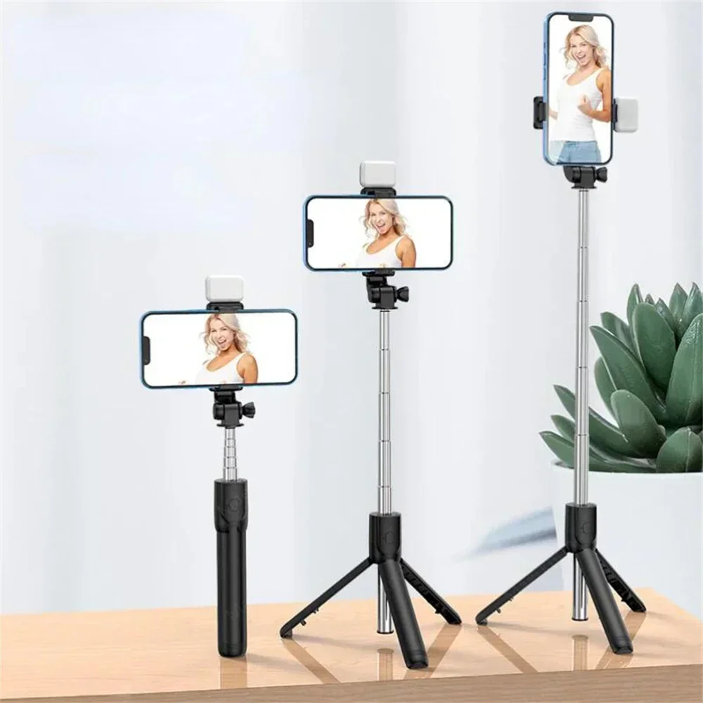 Neues 3-in-1 kabelloses Selfie-Stativ mit Fülllicht, Bluetooth-Auslöser, Fernbedienung, tragbares faltbares Einbeinstativ für Smartphones Image