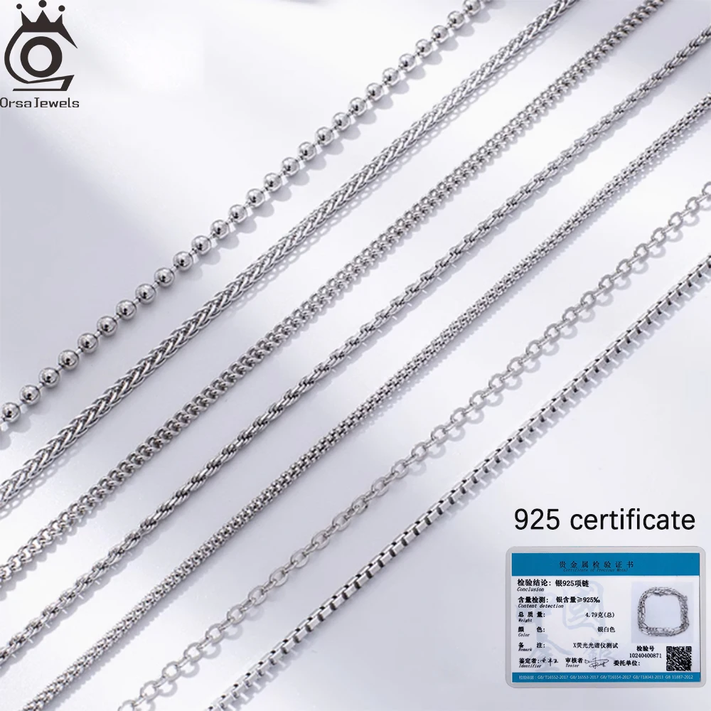 ORSA JEWELS Gliederketten-Halsketten aus 100 % 925er-Sterlingsilber, minimalistische Schlange/Baperclip/Box/Figaro/Chopin/Kubanische Ketten, 40–60 cm Image