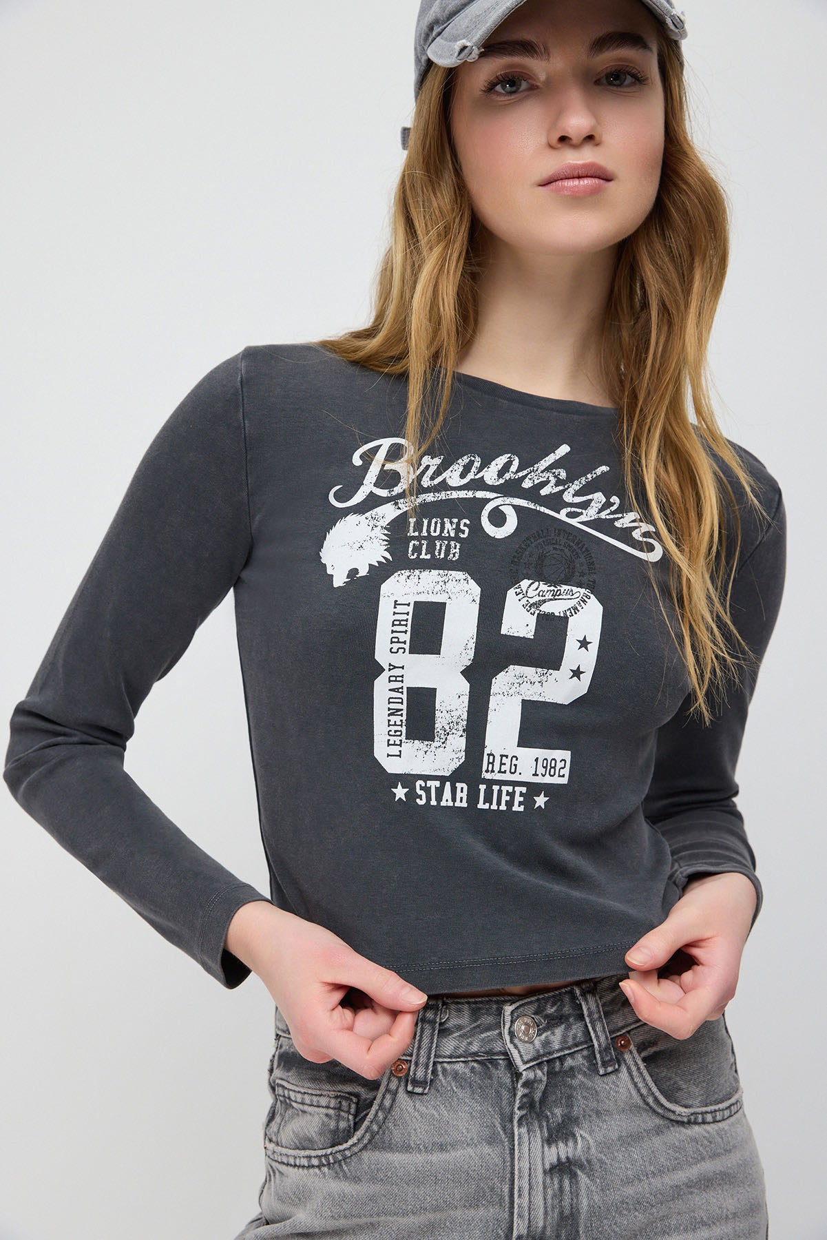 Langarm Acid Wash Bedrucktes T-Shirt Image