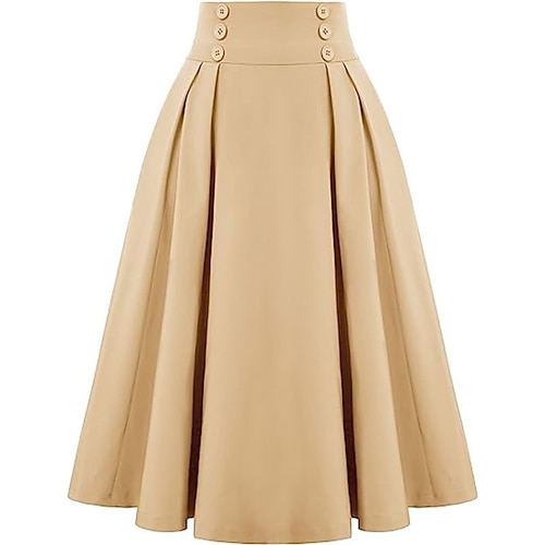 Retro Vintage 1950er Rockabilly Lange Länge Schaukelrock Einfarbig Kostüm Damen Maskerade Lässig Alltagskleidung Teegesellschaft Erwachsene Rock Image