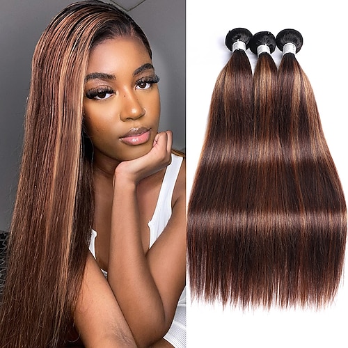 3 Bündel Haarverlängerungen brasilianisches Haar T1B-4/30# Haarbündel glattes Haar menschliches Haar 12-28 Zoll Image