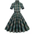 Elegant 1950er Vintage inspiriert Knielang Kleid A-Linie Kleid Teekleid Karomuster A-Linie Damen Weihnachten Karneval Neujahr Heimkehr Alltagskleidung Junggesellinnenabschiedsparty Erwachsene